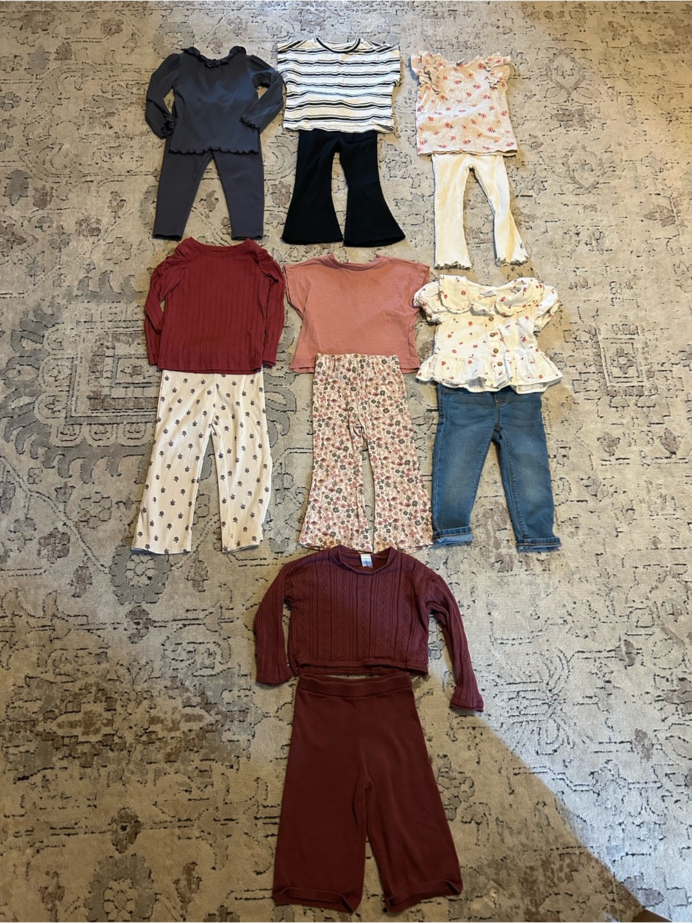 Mixed Girls' Outfit Bundle - Floral & Solid Tops with Pants